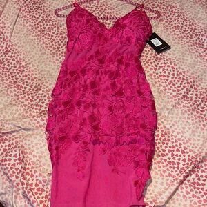 Fashion Nova Pink Lace Midi Dress